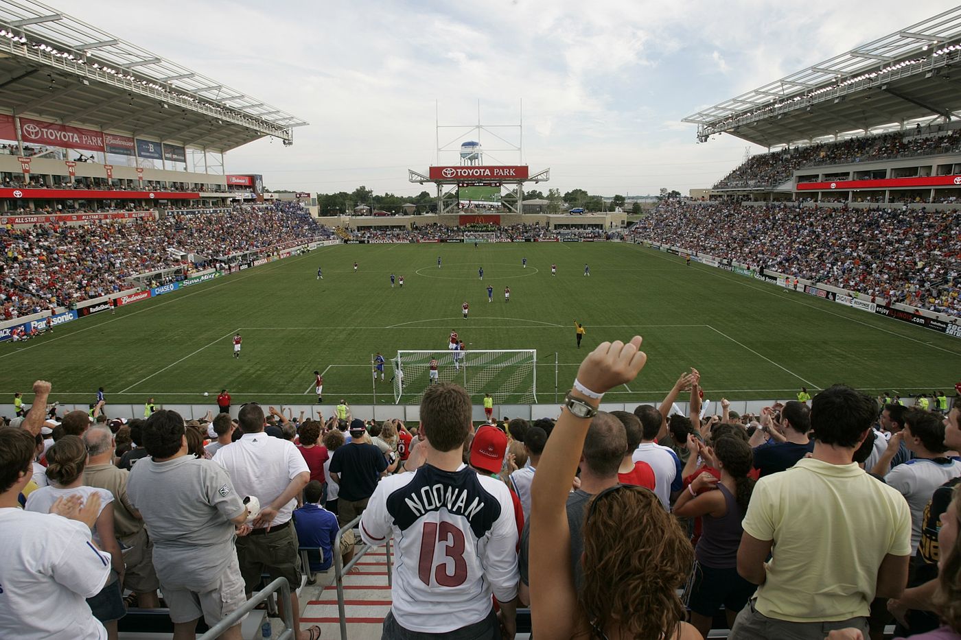 Toyota Park branding above the scoreboard during the MLS All-Star Game.